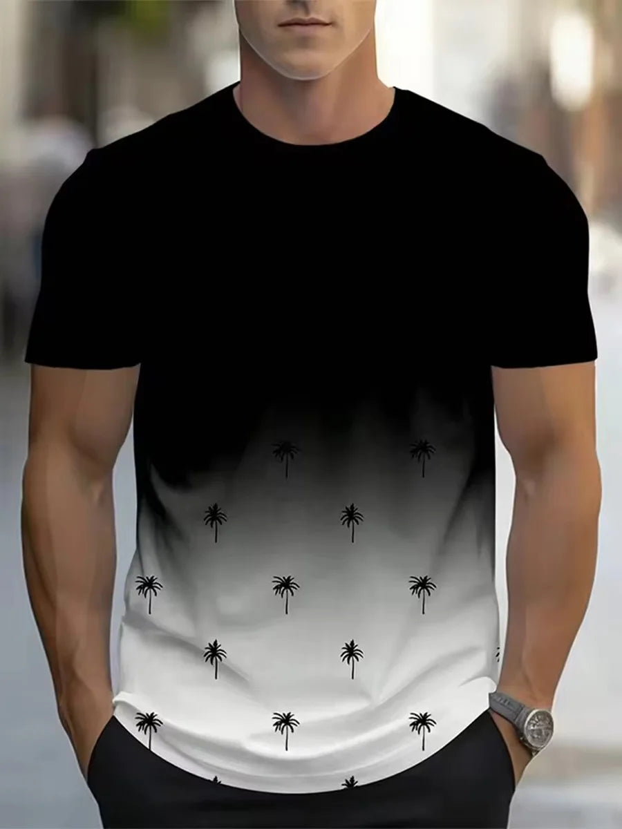 Coconut Tree 3D Print Hawaiian T-Shirts Men Women Round Neck Short Sleeve T Shirt Oversized Street Tee Street Top Men's Clothing