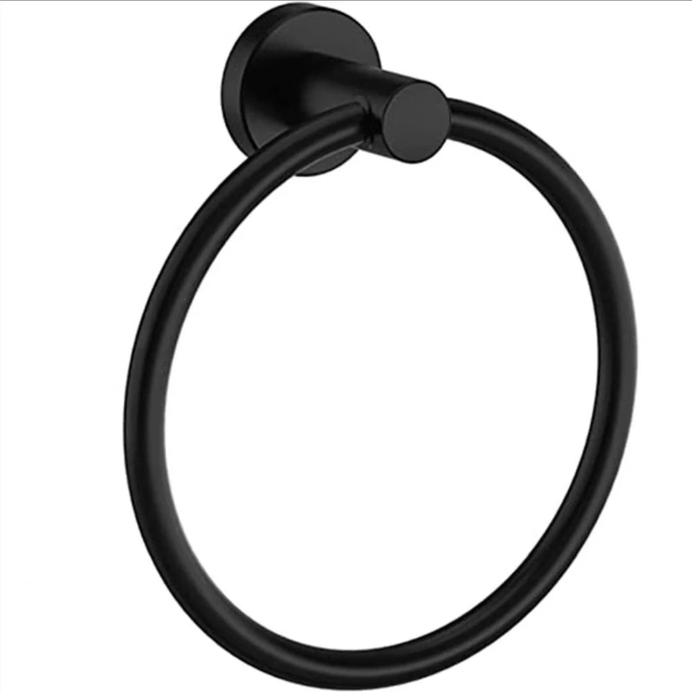 Black/Brushed Gold Stainless Steel Towel Ring Wall Hanging Round Towel Holder with Drill Hole Bathroom Storage Rack Accessory