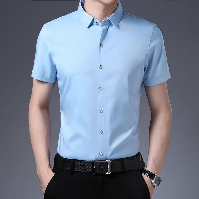 8 Colors Men's Casual Business Short Sleeved Shirt Wrinkle Resistant Fashionable Top
