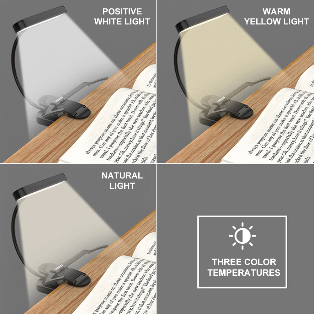 3 Color 14 LED Music Stand Light Adjustable Clip-on Piano Light USB Rechargeable Mini Desk Lamp Portable Reading Light Book Lamp