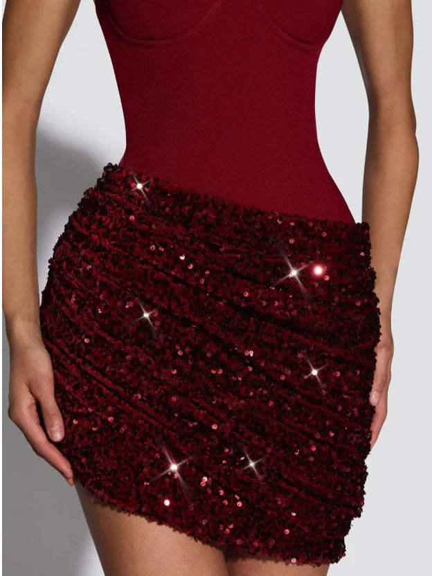 Temperament Beveled Edge with Scarf Splicing Tube Top Spice Girl Dress