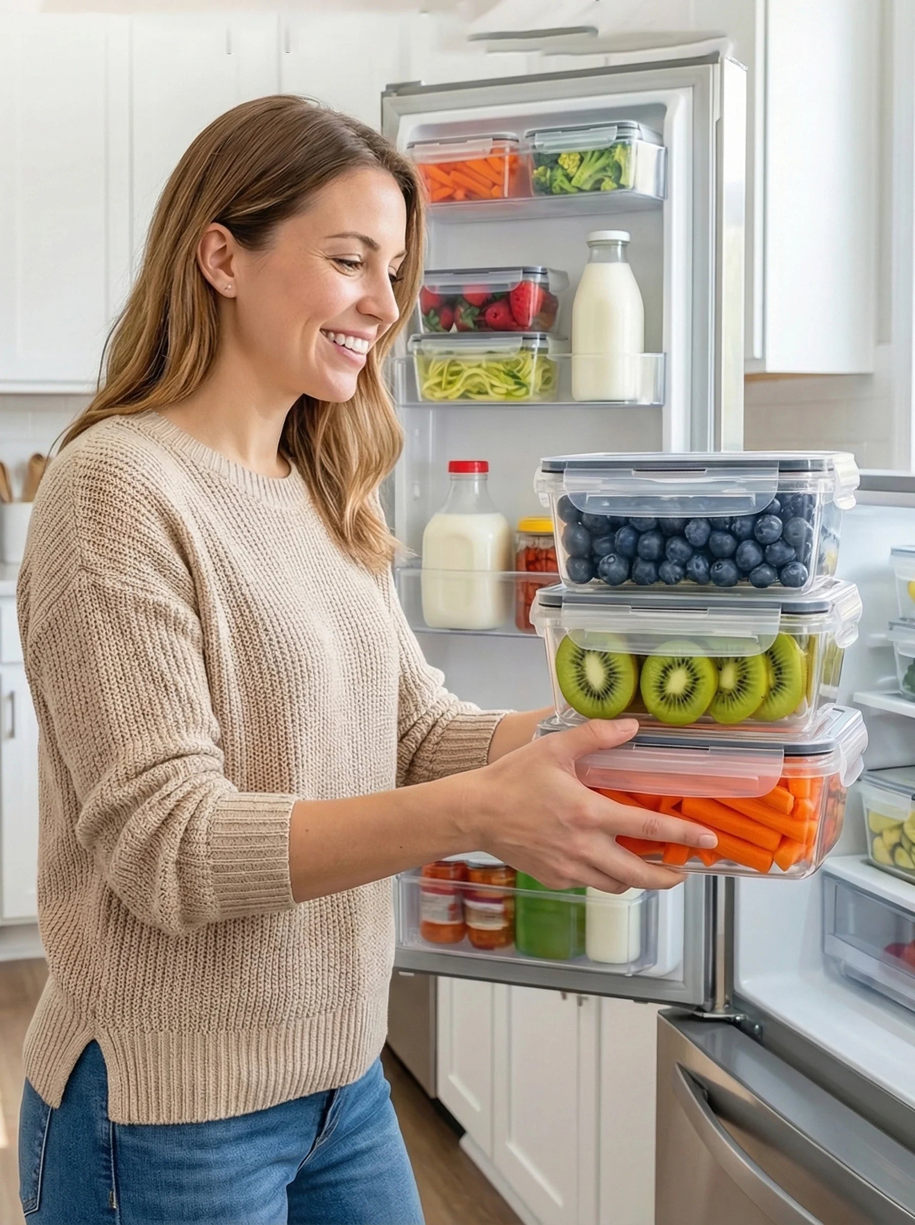 2026 New Clear Kitchen Food Storage Container Set Microwave Safe Multifunctional Plastic Lunch Box with Lid Airtight Leakproof