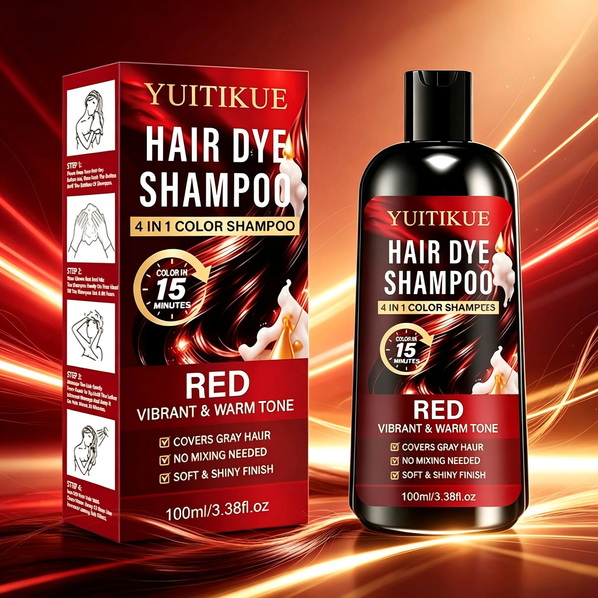 4 In 1 Red Hair Dye Shampoo 100ml 15 Min Fast Dye Cover Grey Hair Easy Operation Long Lasting Vivid Red Tone Hair Color Shampoo