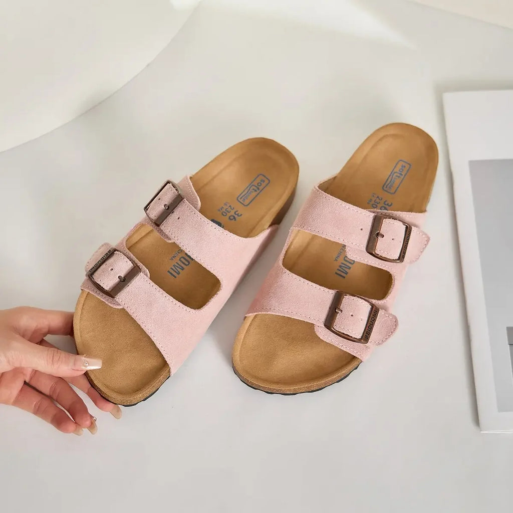 New Summer Cork Clogs Slippers Sandals Classic Soft Footbed Suede Sandals With Arch Support Adjustable Buckle Sandals
