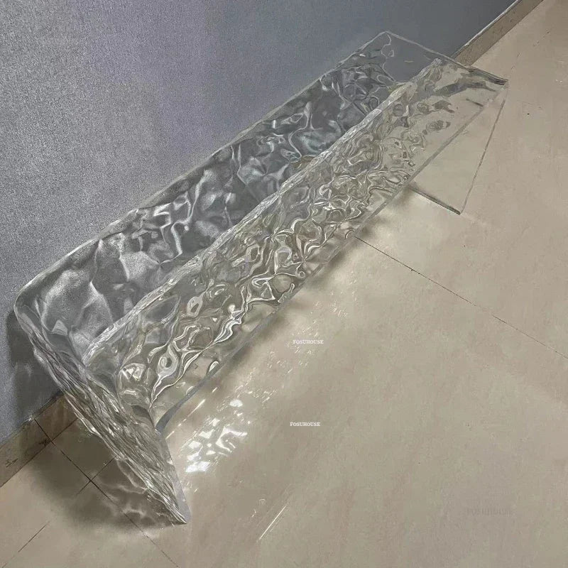 Nordic Acrylic Shoe Changing Stools Transparent Bench Water Ripple Bed End Stool for Bedroom Light Luxury Living Room Furniture