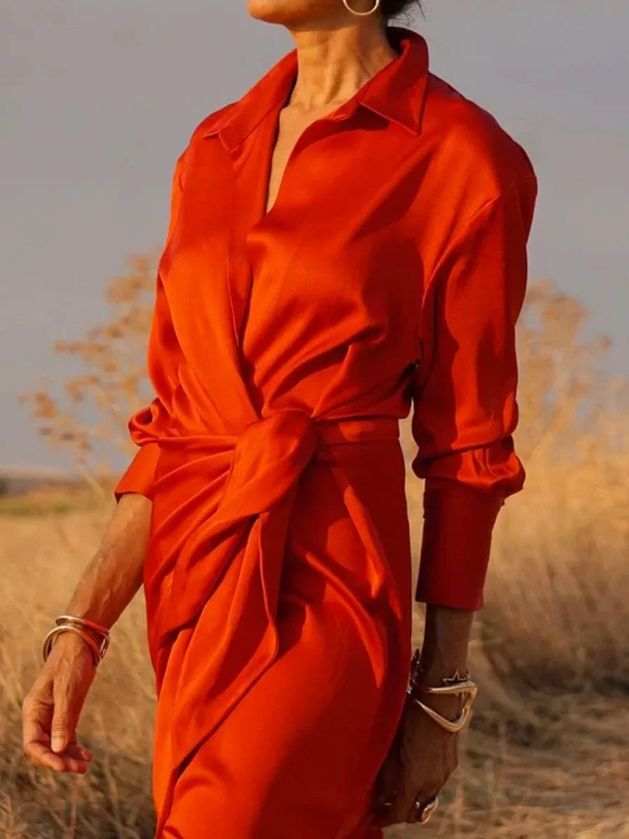 Yeezzi Office Lady Solid Color Formal Tied Waist A-line Dress 2025 New Spring Long Sleeves Elegant Pleated Evening Maxi Dresses