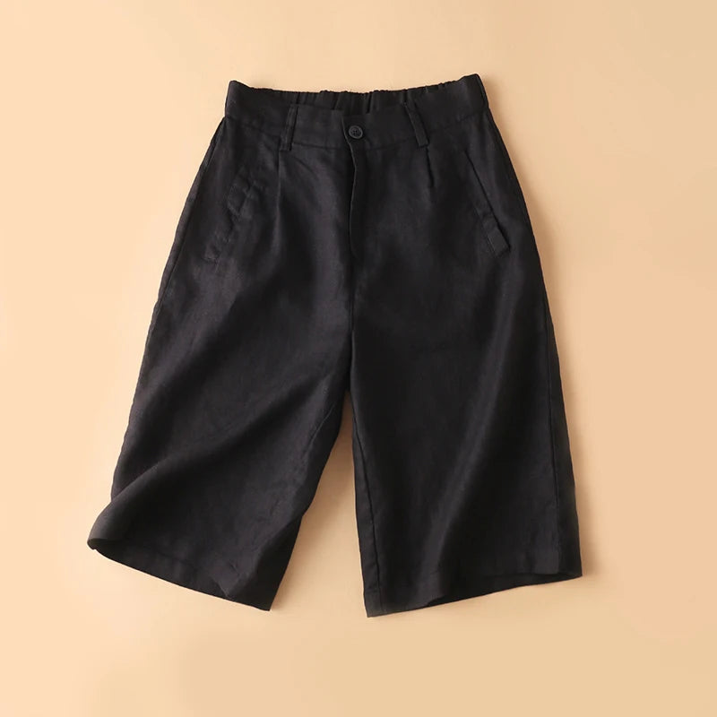 Casual Linen Wide Leg Short Pants Women Summer Loose Fit Thin Cotton Linen Five-Point Pure Color Versatile High Waist Shorts
