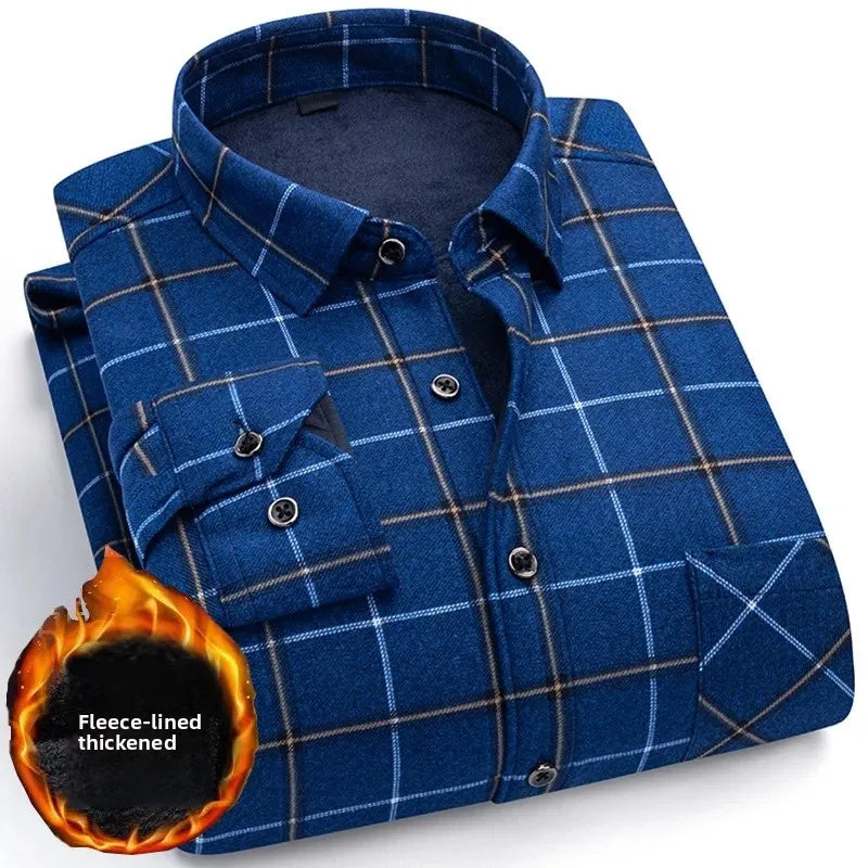 Thickened Fleece Winter Warm Shirt Men's Long Sleeve Plaid Casual Style Dad Clothes Comfortable Breathable Casual Shirt