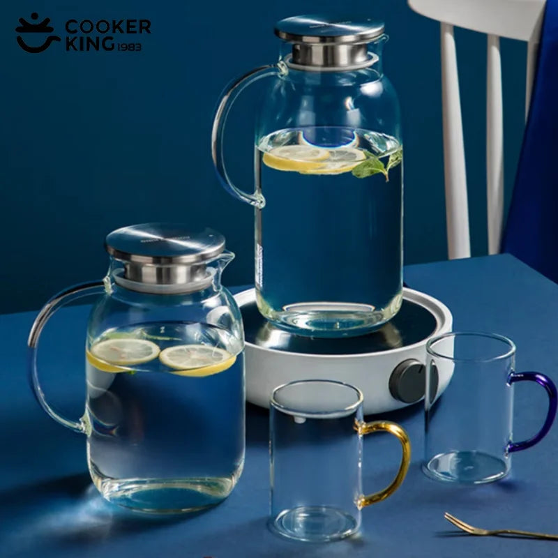 COOKER KING 1.8/2.5L Glass Water Kettle High Borosilicate Glass Water Pitcher with Stainless Steel Filter Tip Home/Office Teapot
