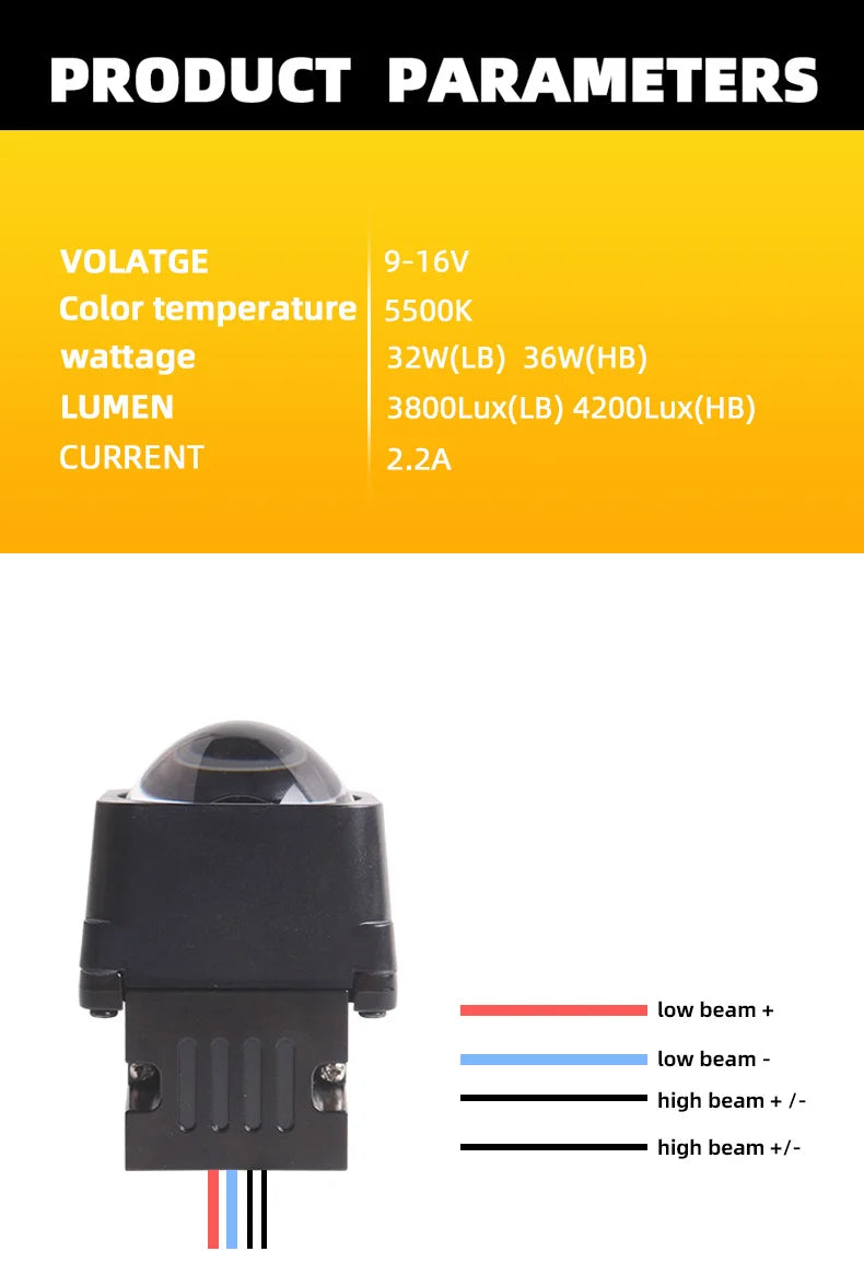 Matrix 1.5 Inch Bi LED Projector Lens Hi Lo Beam 12V 36W 5500K for Car Motorcycle Headlight Retrofit