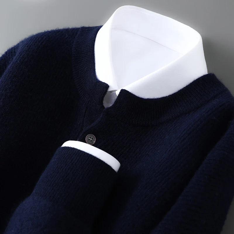 MVLYFLRT Men's 100% Merino Wool Round Neck Pullover Sweater Casual Thick Knit Autumn Winter Warm Cashmere Feel Sweater