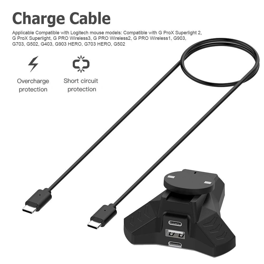 For ProX Superlight 2/G PRO Wireless Mouse Charger Anti-Slip Gaming Mouse Charging Dock with USB Cable Mice Charge Base