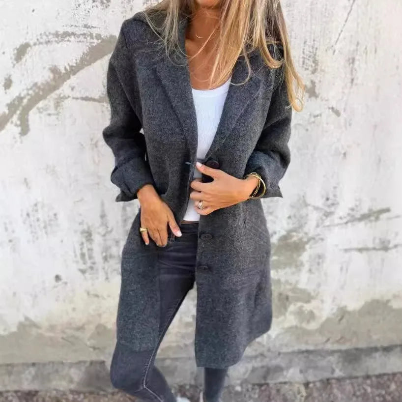 2025 New Autumn Winter Women's Clothes Trench Casual Solid Long Sleeve Outerwears Vintage Lapel Mid Length Coats Suit Jackets