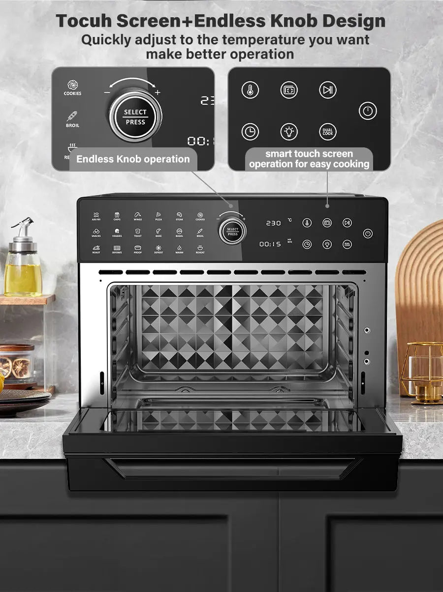 30L Electric Touch Screen Air Fryer Oven Stainless Steel Multifunctional Countertop Convection Dutch Household Chicken Pizza