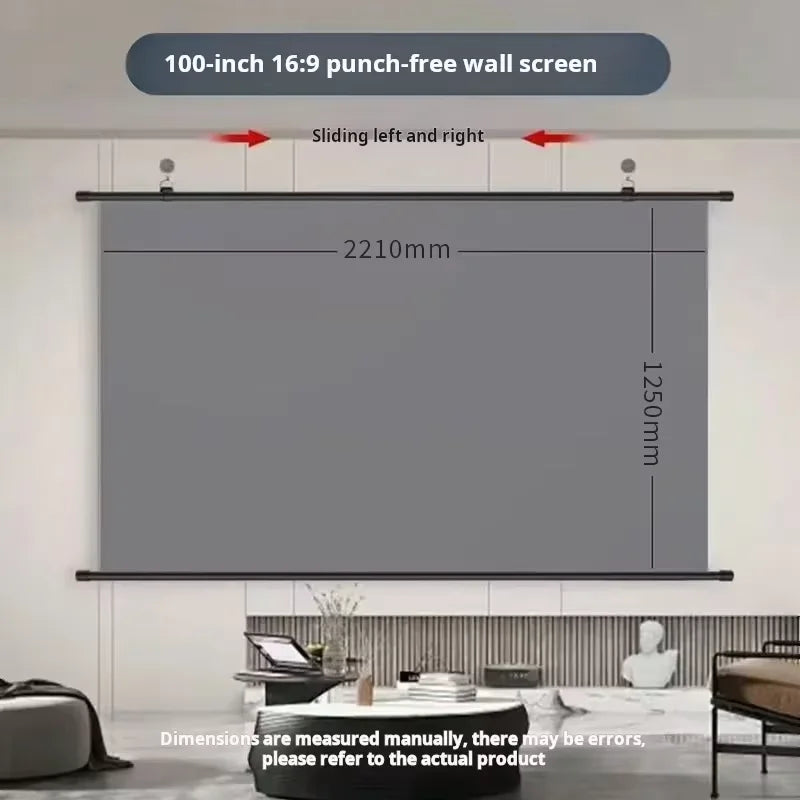 Anti-Light Projector Screen 16:9, Thickened HD Wall Mounted Projection Screen, No-Hole Easy Installation, Wrinkle-Resistant Home