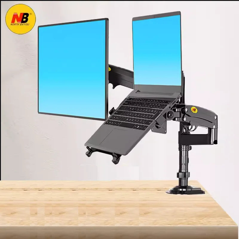 NB H180 FP-2 17"-27" LCD TV monitor desk Holder +10"-17" laptop notebook mount Gas Spring Full Motion 2-12kg dual arm clamp hole