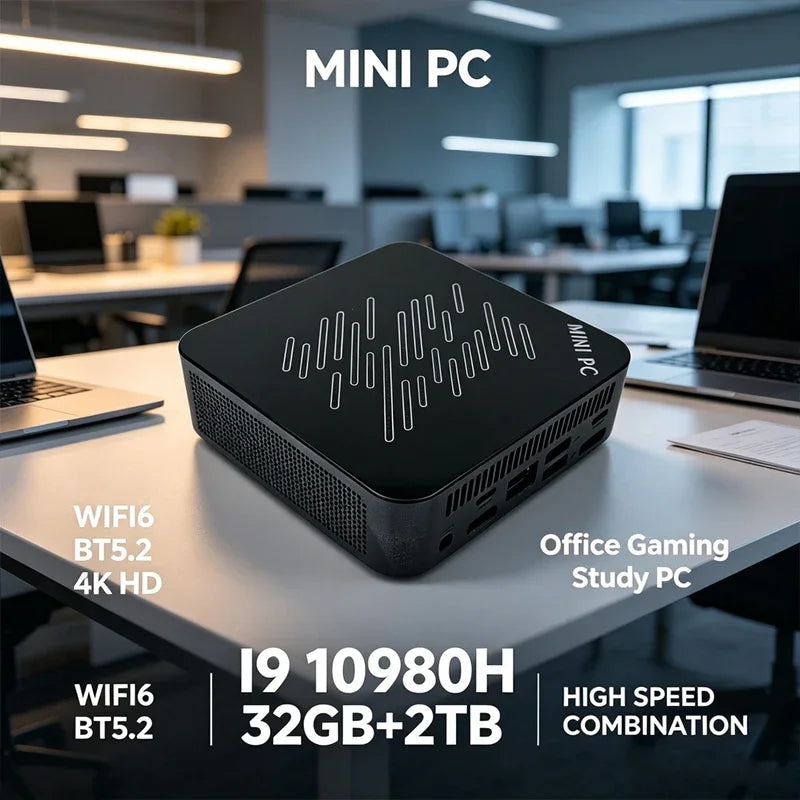 Mini PC Intel Core I9 10980H 32GB RAM 2TB SSD Mini Desktop Computer WIFI6 BT5.2 4K HD Office Gaming Study Small PC