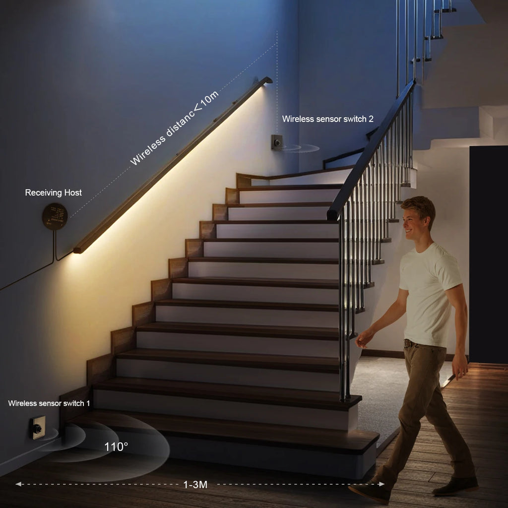 LED Stairs Night Light 5M 10M Portable PIR Motion Sensor Staircase 24V COB LED Strip For Stairway Pathway Corridor Step Lighting