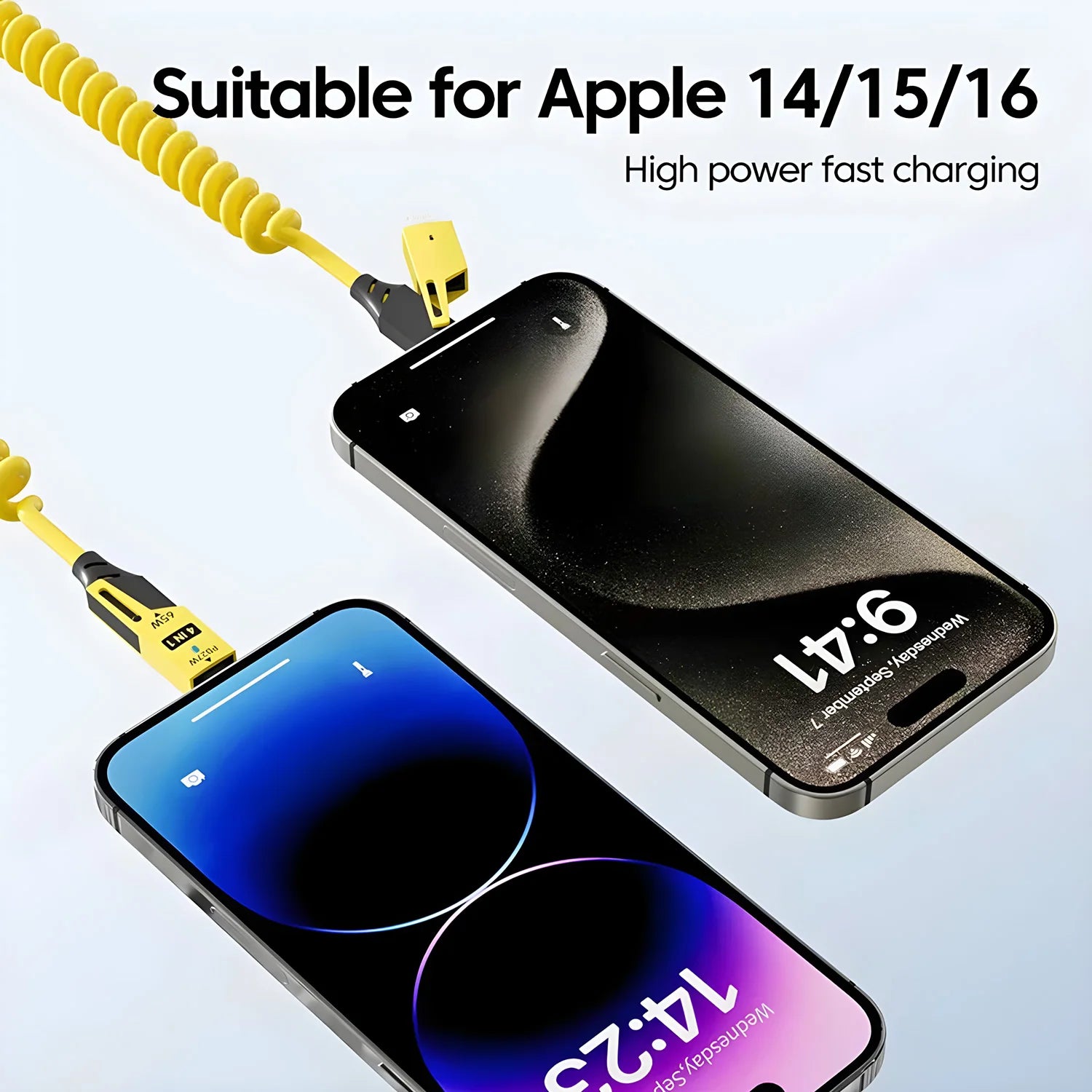 1/2PCS 4-in-1 Spring Data Cable & 65W Quick Charger: 6A USB Type-C Telescopic Wire Compatible with iPhone/iPad/MacBook/Huawei