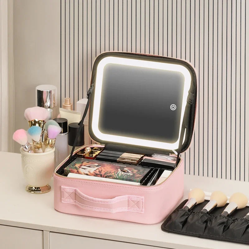 Makeup Train Case with Mirror, Waterproof Portable Cosmetic Organizer with Adjustable Dividers, Ideal Gift
