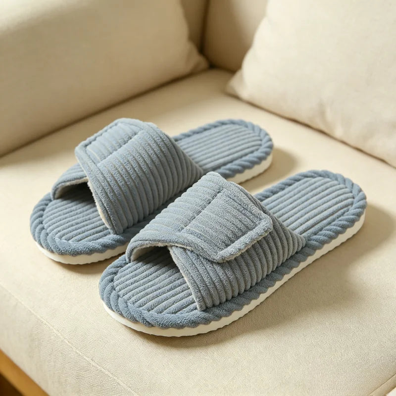 Winter Women's Corduroy Orthopedic Slippers with Arch Support Velcro Adjustable Open Toe Shoes Cotton Home Flat Slides