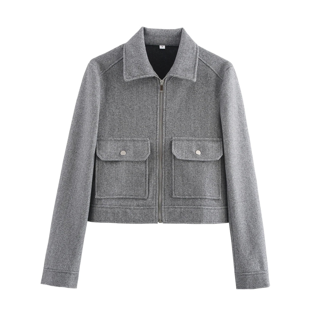 SLTNX Women's Zipper Jacket Coat New Winter Long Sleeve Pocket Outerwear Coat Short Street Elegant Women's Jacket