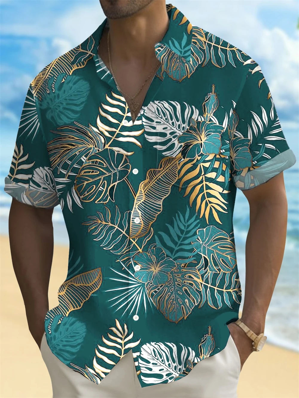 Hawaiian Plant Golden Leaves 3D Print Men's Hawaiian Shirt Outdoor Street Casual Summer Turndown Short Sleeve Polyester Shirt