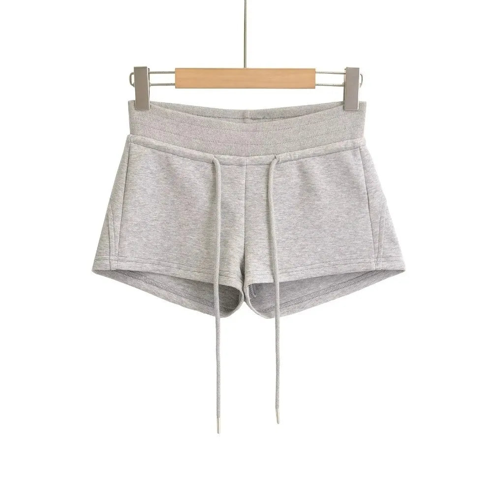 Fashion Drawstring Women Sports Shorts Low-rise Black/Grey Casual Pants Slim Fitting Sweat Shorts Women