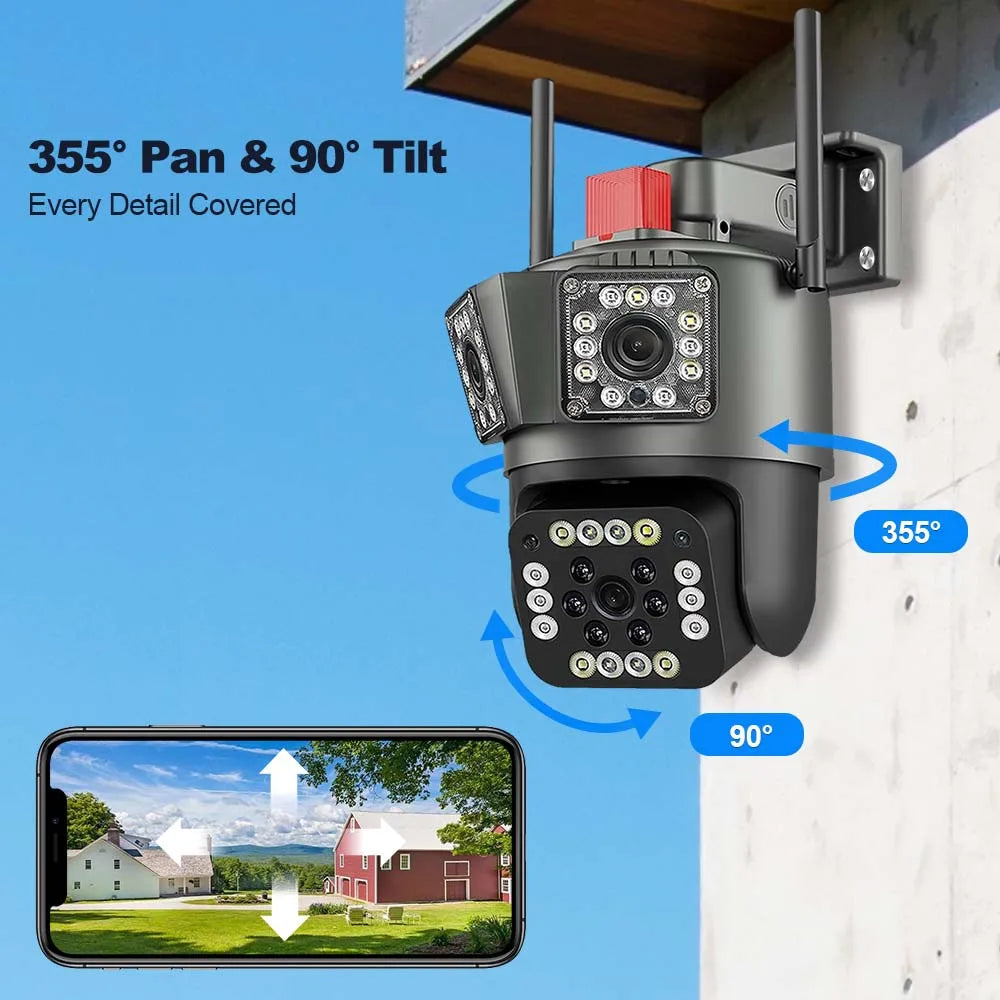 6K 12MP WiFi Security Camera with 8X Zoom Triple Lens Auto Tracking 8MP IP CCTV for Smart Home Wireless Surveillance