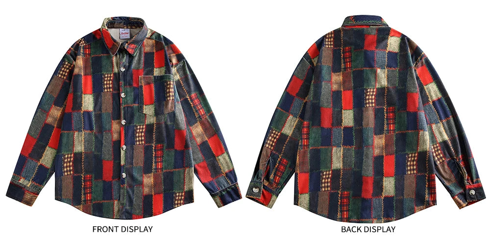 New Arrival Casual Beach Plaid Spring Autumn Men Button Shirt Unisex Women Long Sleeve Shirt Casual Street Patchwork Chic