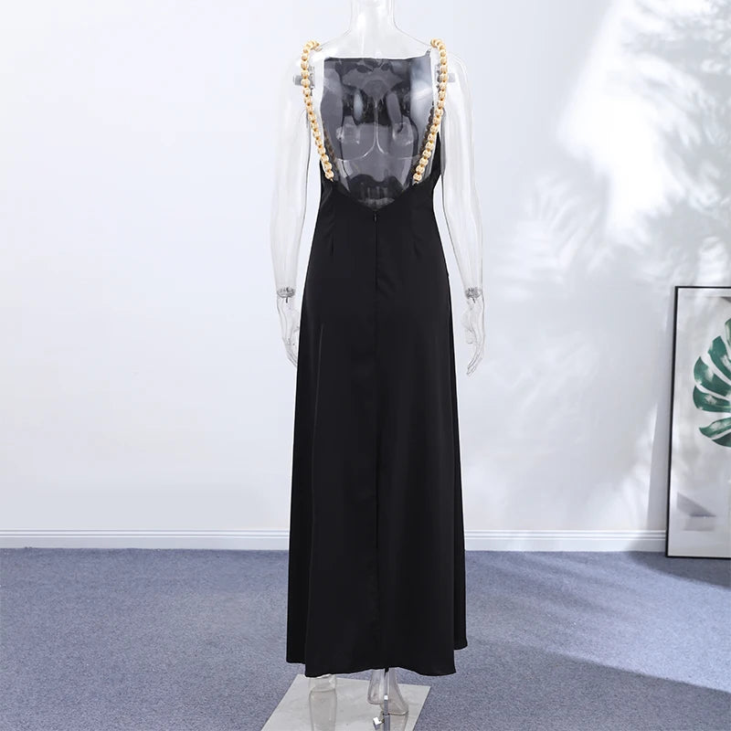Sexy Bead Strap Maxi Dresses Women's Slim Sleeveless Backless Waist-cinching Hip-wrap Dress 2026 New Ladies Summer Evening Grown