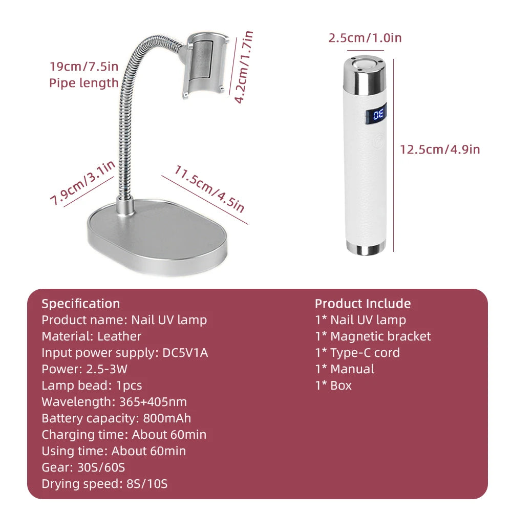 Portable Nail Dryer Light Nail Lamp Rechargeable Gel Nails Lamp With Flexible Hose LED Therapy Light Nail Art Tools