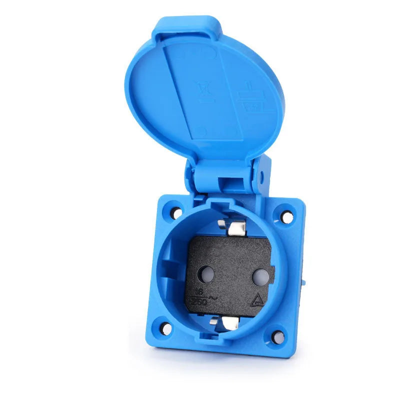 Black Blue Round Cover 50*50mm EU Industry AC Power Socket IP44 Europe Germany 16A 250V Grounding Outdoor Waterproof Socket