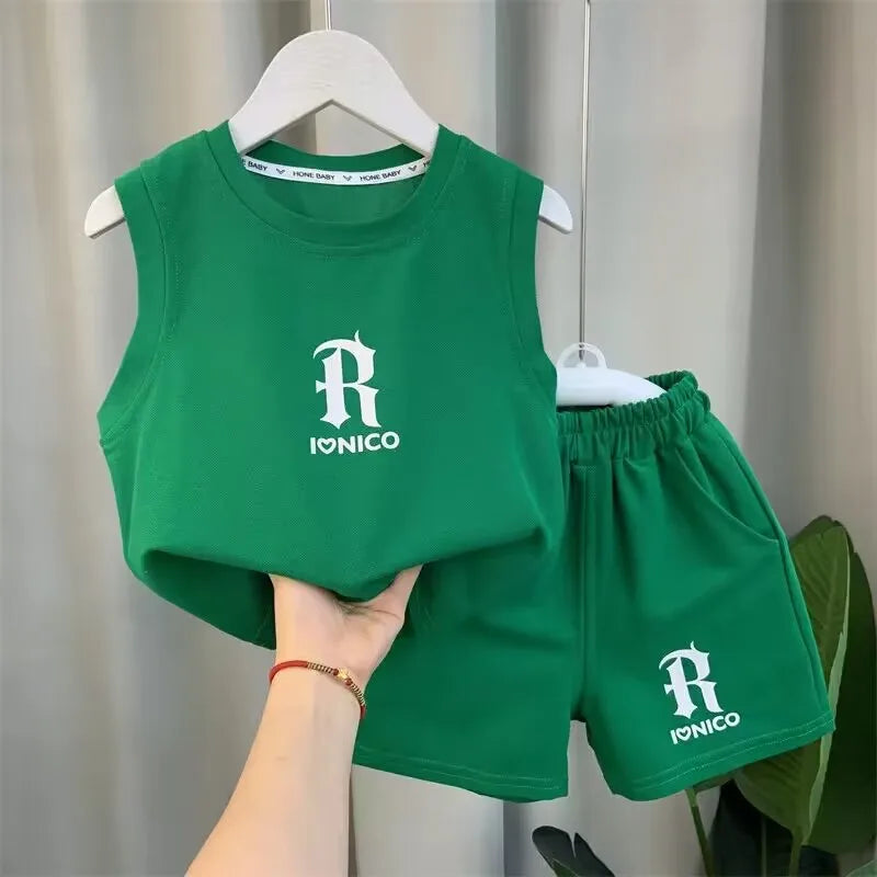Children's Summer Clothing Set 2026 New Fashionable Boys and Babies Sleeveless T-shirt Shorts 2-Piece Girls' Casual Sports Set