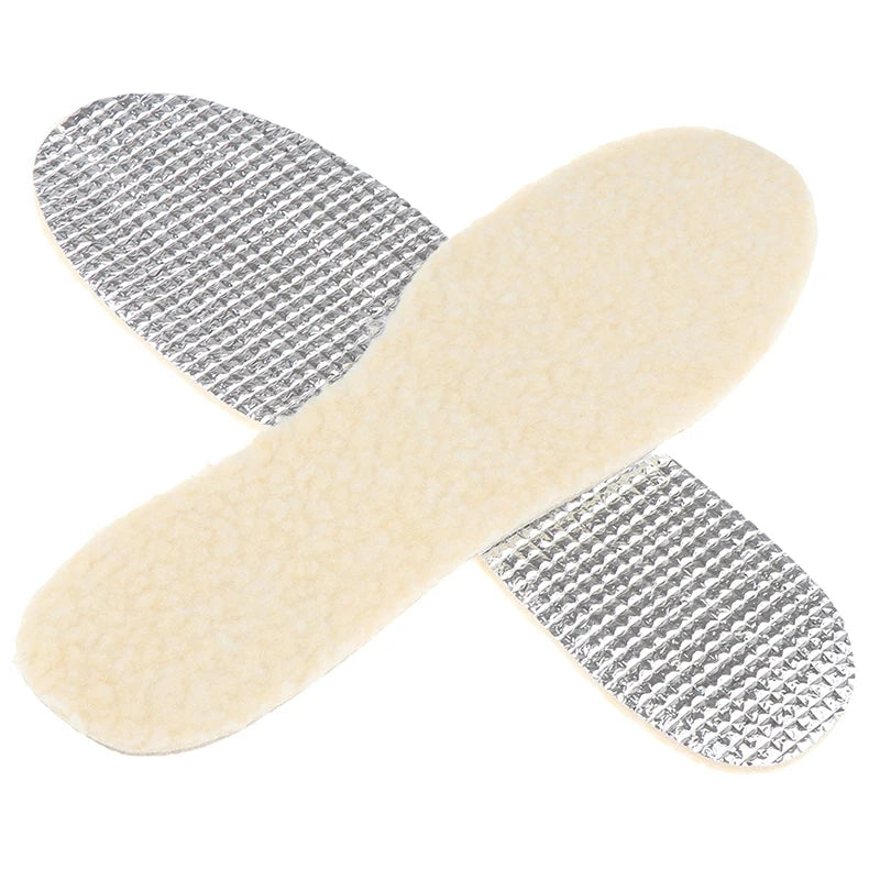 1 Pair Of Aluminum Foil Lamb Wool Insoles For Winter Warm Moisture-Proof Soft Sweat-Absorbing Breathable Plus Velvet Insoles