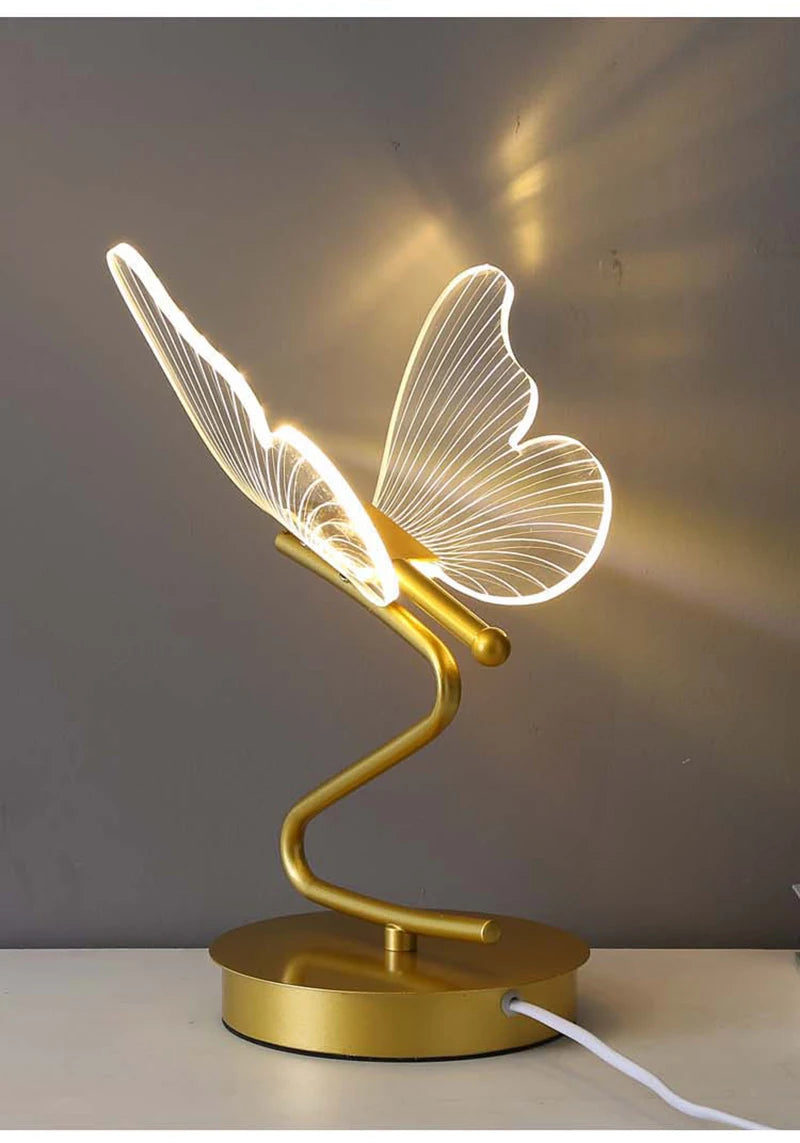 LED Table Lamp Indoor Lighting Switch Button Home Decoration Bedroom Bedside Living Room Restaurant Nordic Butterfly Desk Lamps