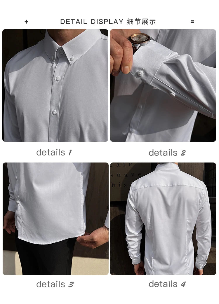 Shirts for Men Long Sleeve British Style Solid Casual Anti-wrinkle Soft Slim Fit Formal Dress Shirt Men Clothing Oversized 7XL-S