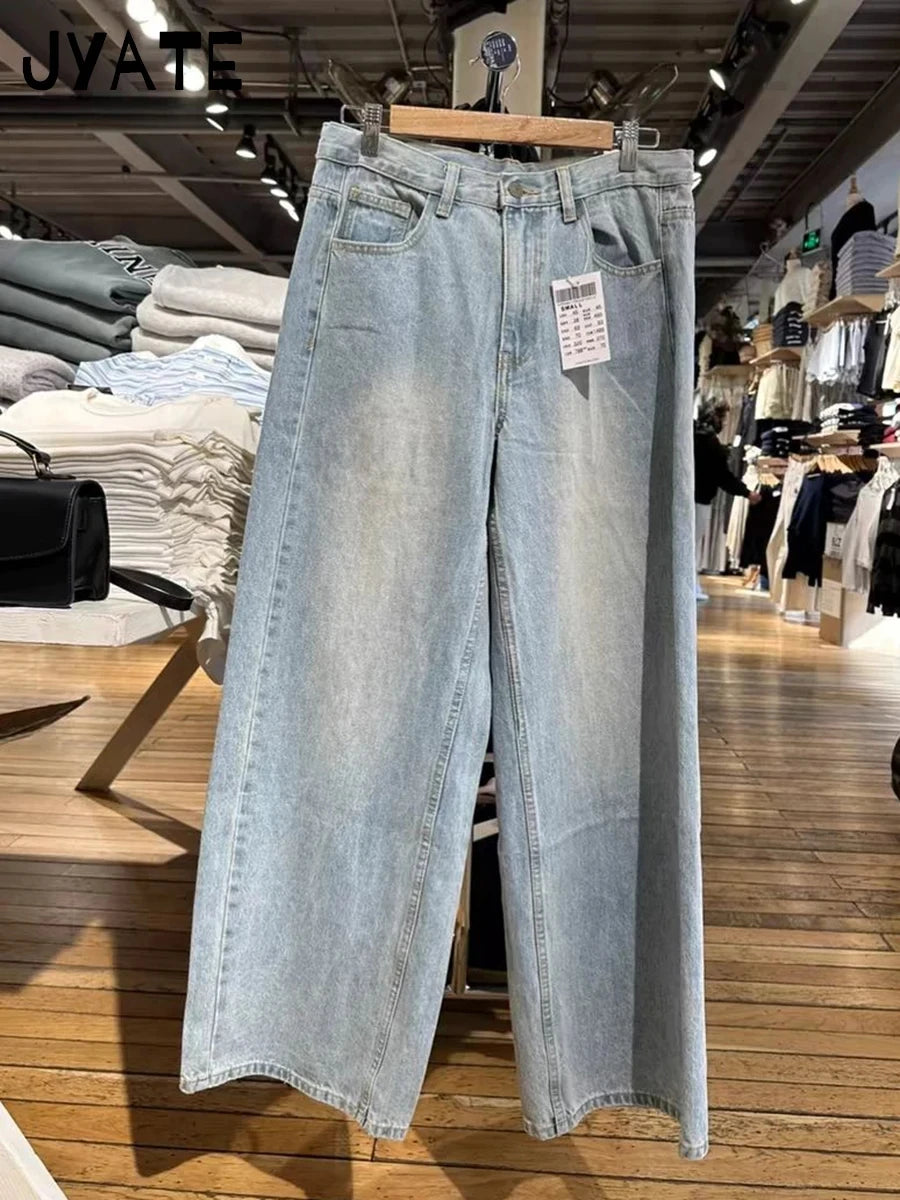 American Vintage Distressed Jeans Women Summer High Waist Pockets Straight Denim Pants Streetwear Loose Retro Baggy Trousers Y2K
