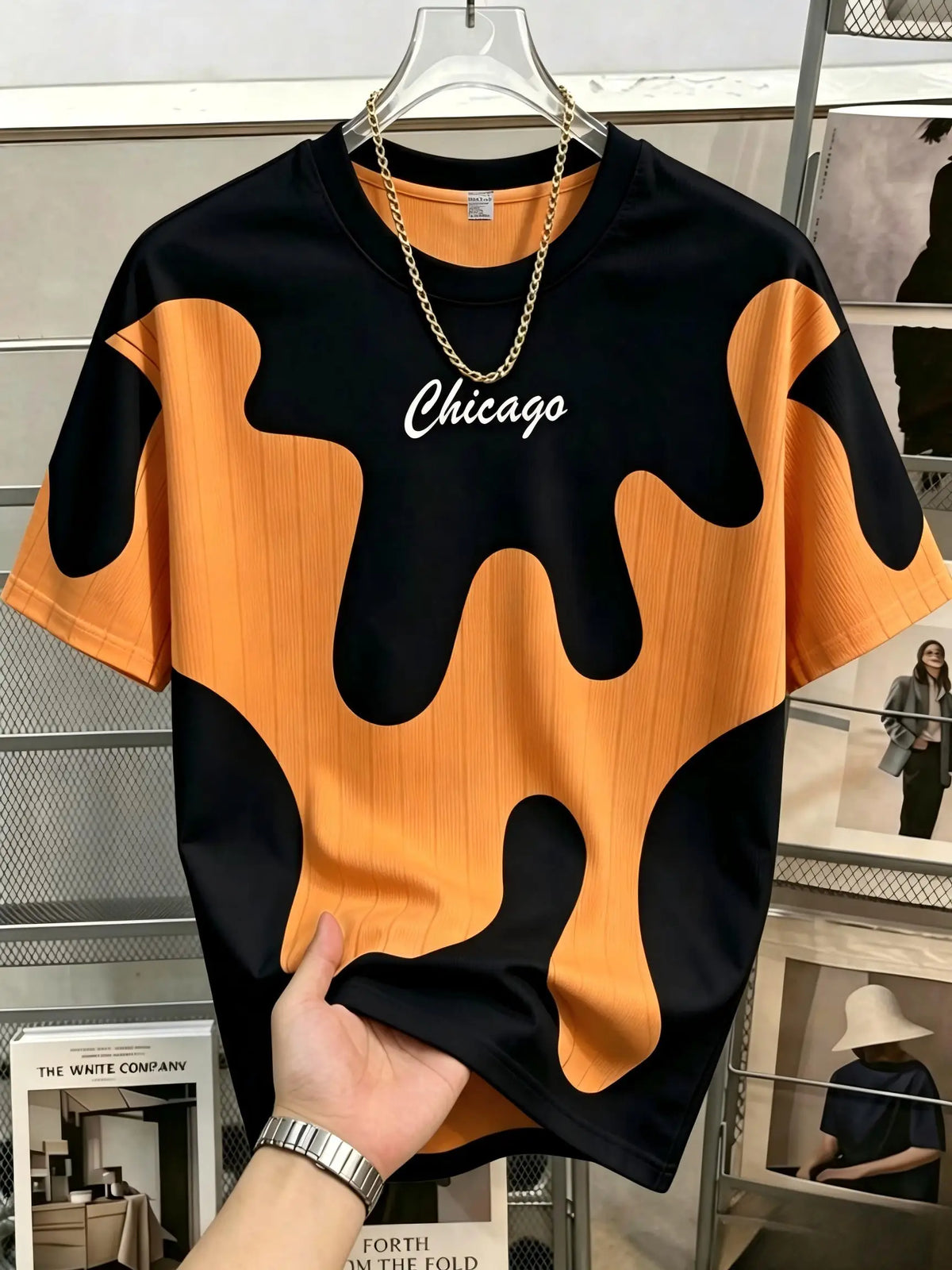 Fashionable new men's summer Chicago letter ink printed soft and breathable round neck T-shirt outdoor urban leisure sports top