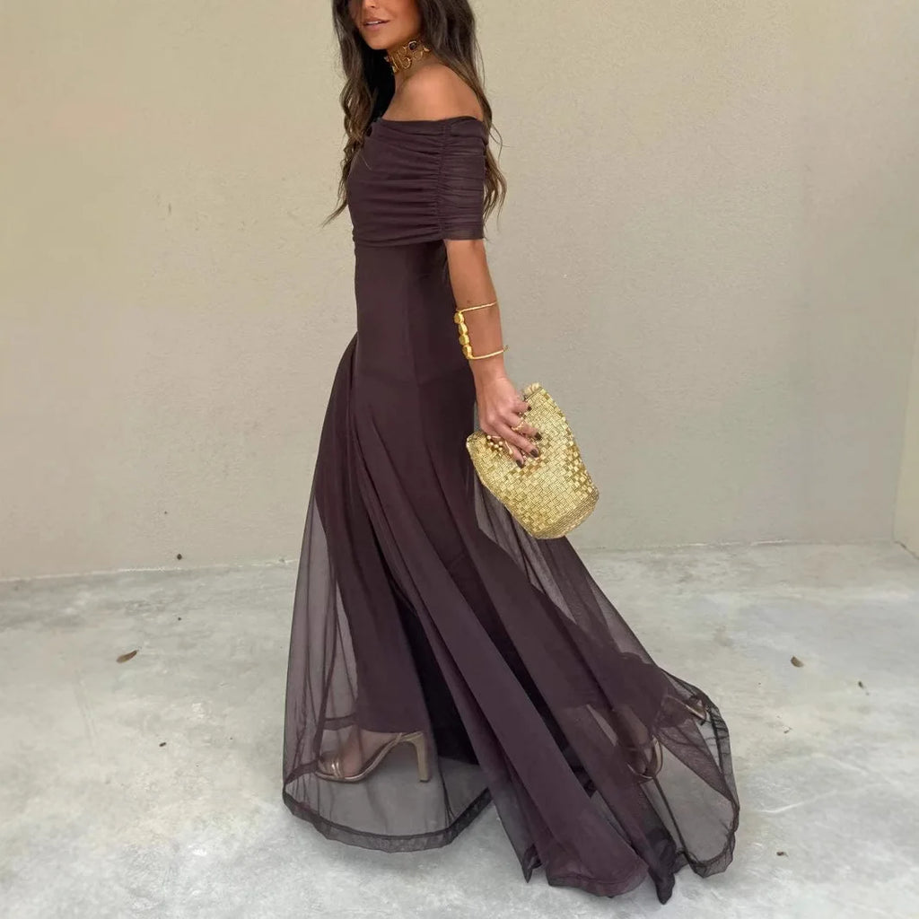 European and American Women's Clothing Tube Top Mesh Stitching Slim Temperament Dress Perspective 2025 Autumn New Models