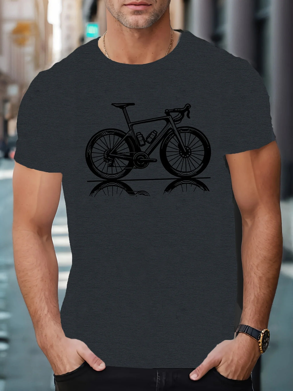 Men's Summer 100% Cotton Fashion Leisure Road Cycling Pattern Printed Loose Sports Round Neck Short Sleeve T-shirt Top