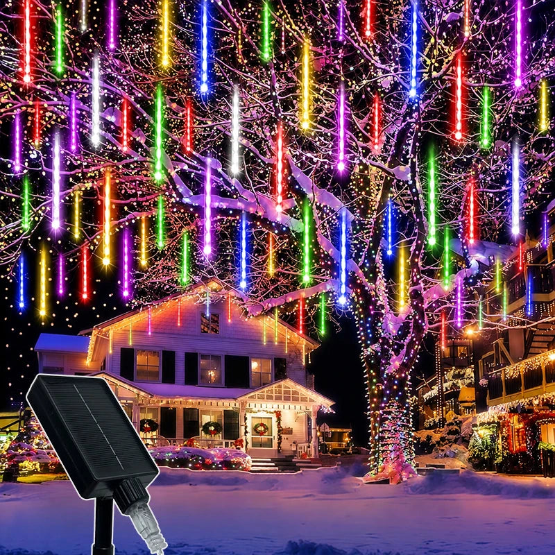 Solar Falling Star Meteor Lights 30CM8Tubes-50CM8Tubes LED String IP54 Waterproof Warm White Blue Colorful 8 Modes Christmas LED