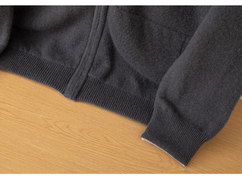 Double-Sided Cashmere Hooded Cardigan For Men Autumn And Winter Wearing Sweater Thickened Pure Wool Knitted Loose Zipper Coat