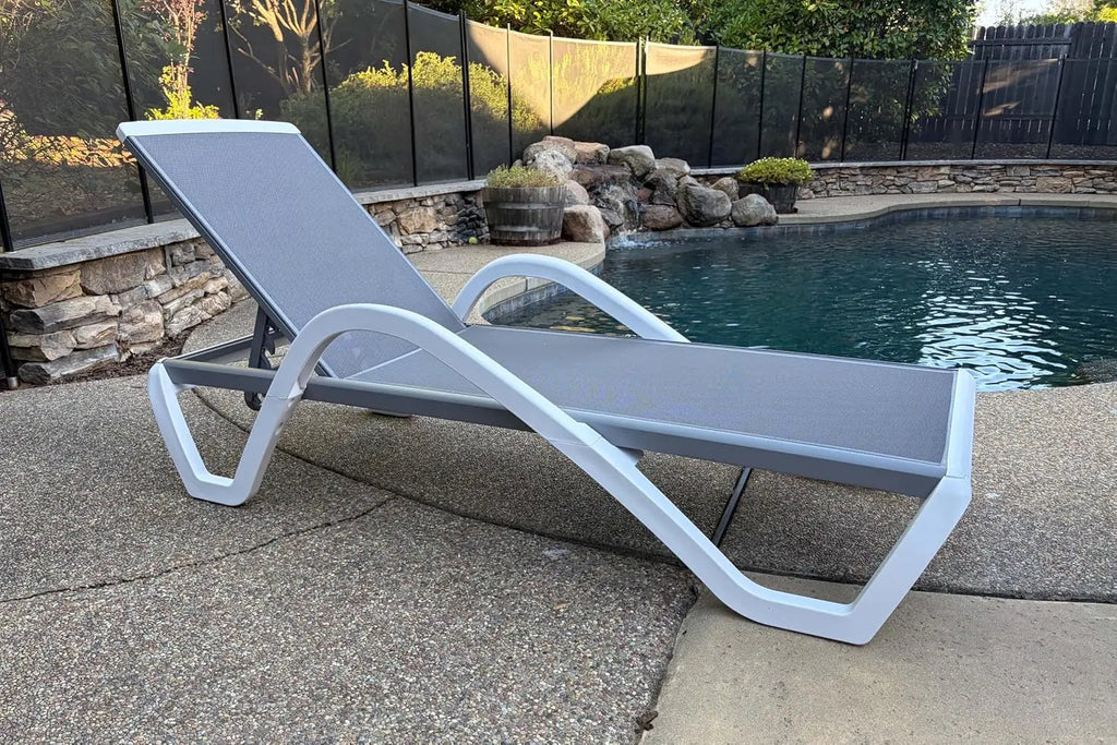 Stackable Plastic Chaise Lounge, 6-Position Reclining Flat Lay, PP & Textilene, Wheels, Outdoor Patio, Customized