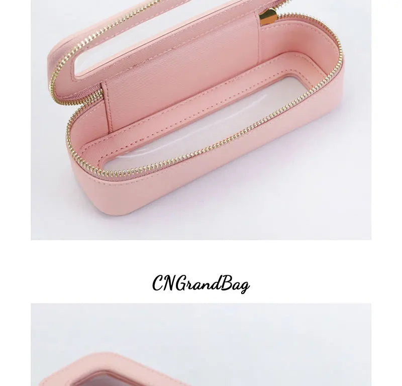 Custom Genuine Leather Travel Cosmetic Bag Set Colorful Classic Saffiano Portable Travel Clear PVC Cosmetic Bag TPU Wash Bag
