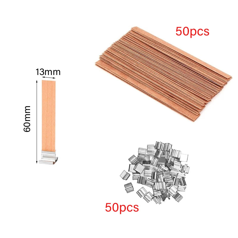 30/50pcs Wooden Candle Wick Set With Clip Base Smokeless Candle Wicks for DIY Paraffin Candle Jar Making Candle Making Supplies