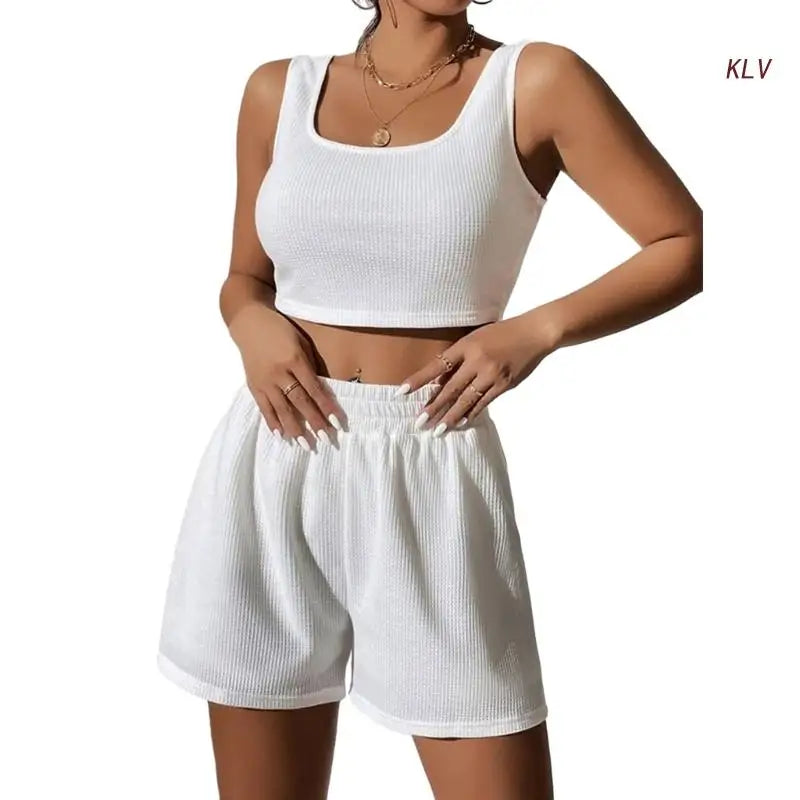 Women Tracksuit Set 2 Piece Two Piece Outfits For Women Sexy Shorts Set Ribbed  Top And Shorts Set Lounge Set