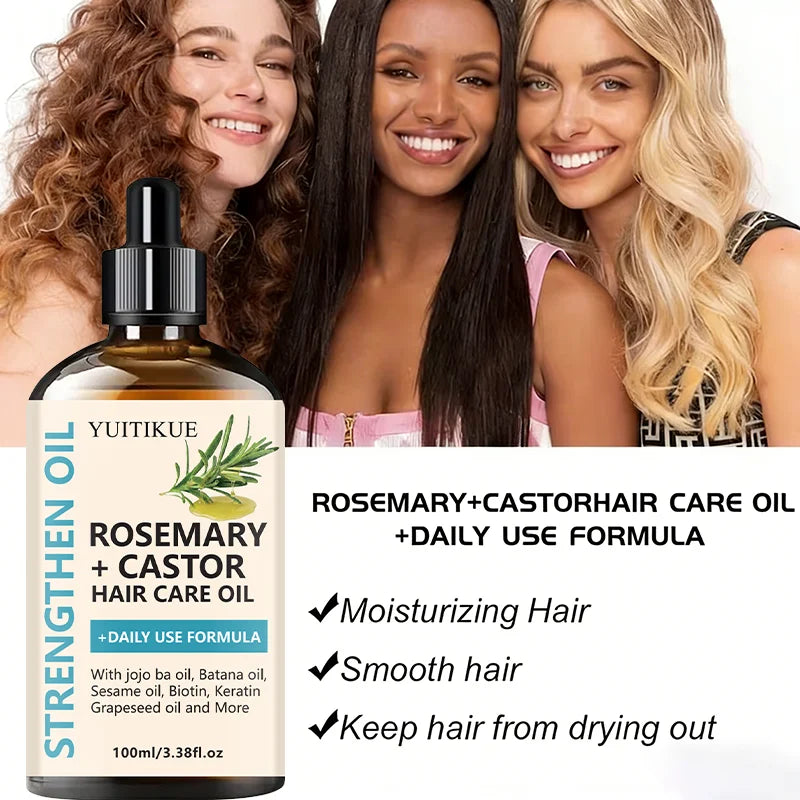 YUITIKUE Strengthening Hair Oil - Rosemary + Castor Blend | Refreshing, Non-Greasy Care for All Hair Textures