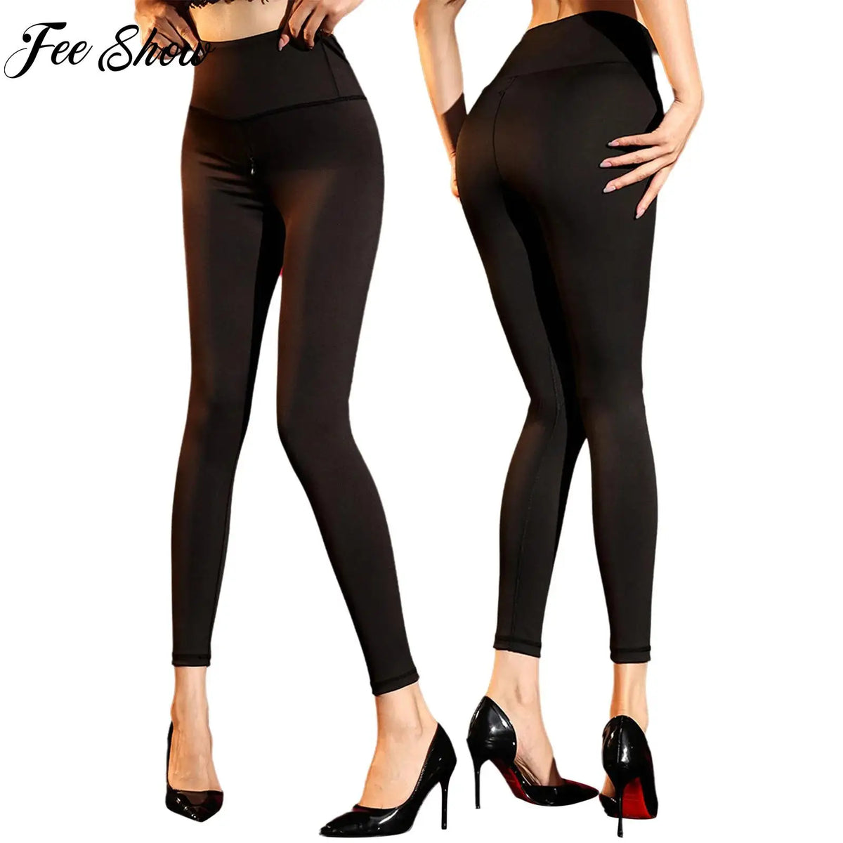High Waist Stretchy Skinny Yoga Pants Womens Invisible Zipper Crotch Leggings Sports Bottoms Workout Cycling Running Clothing