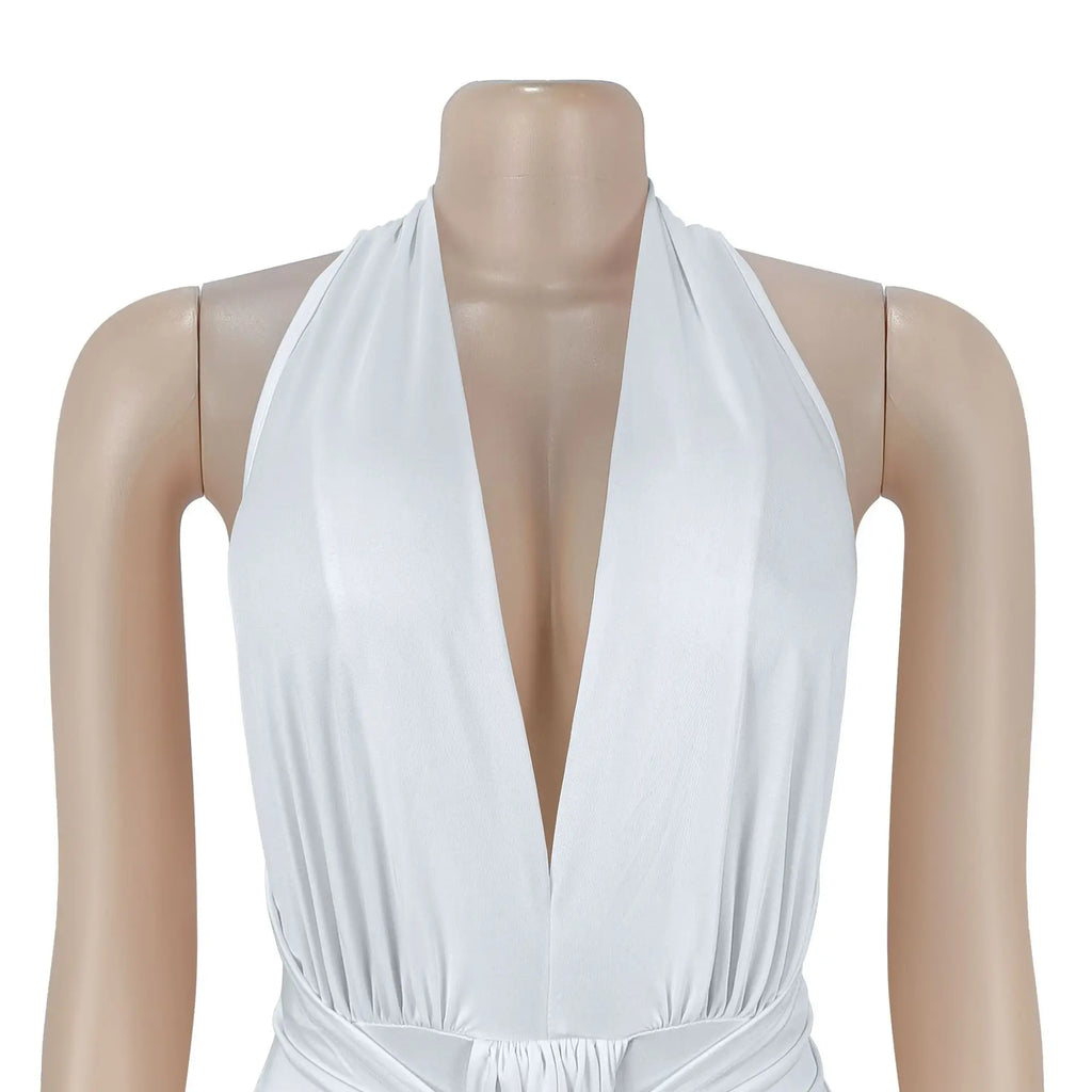 EINY Sexy Women White Halter Maxi Dress Elegant Backless Ruched Bodycon Long Gown Party Club Night Birthday Mermaid Dresses Y2K
